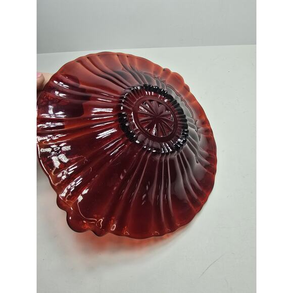 Anchor Hocking Red Old Cafe Pattern Vintage Glass Candy Dish - Picture 3 of 4